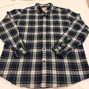 L.L. Bean Navy and Green Plaid Button-Down Shirt